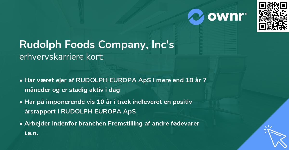 Rudolph Foods Company, Inc's erhvervskarriere kort