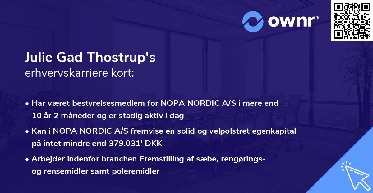 Julie Gad Thostrup's erhvervskarriere kort
