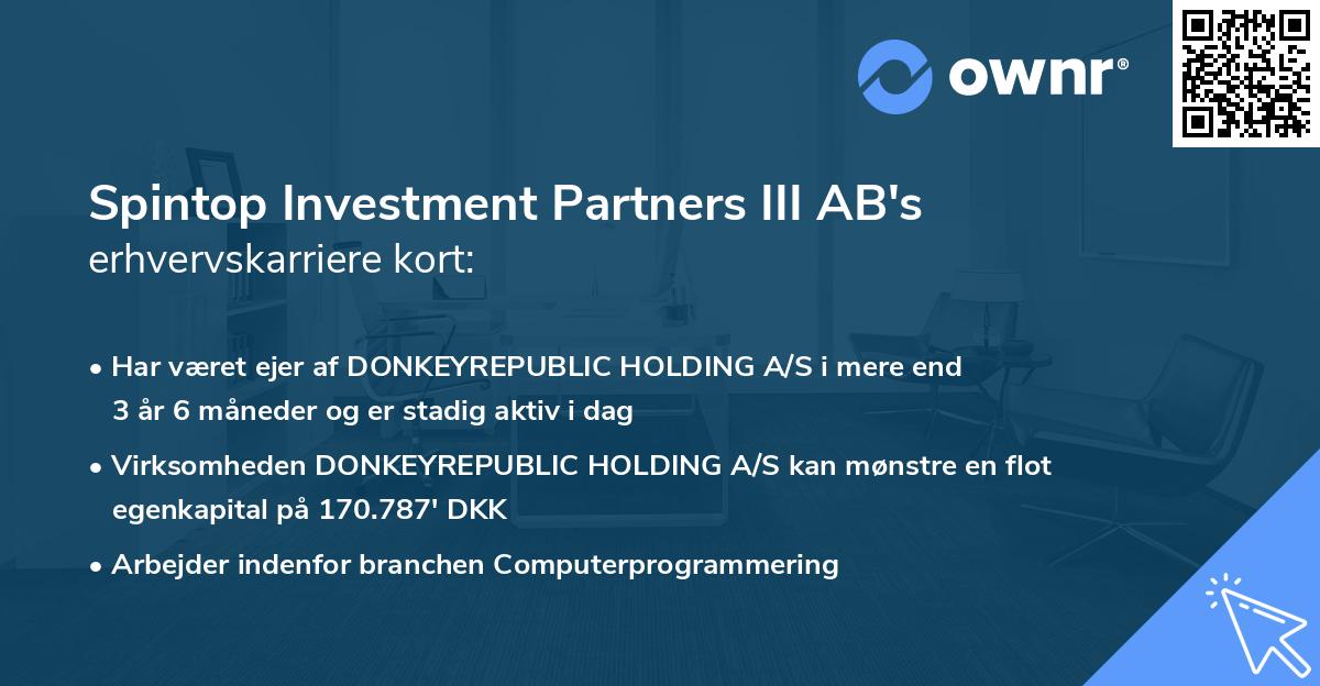 Spintop Investment Partners III AB's erhvervskarriere kort