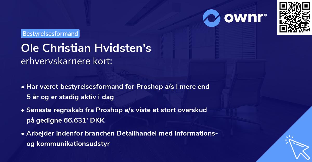 Ole Christian Hvidsten's erhvervskarriere kort