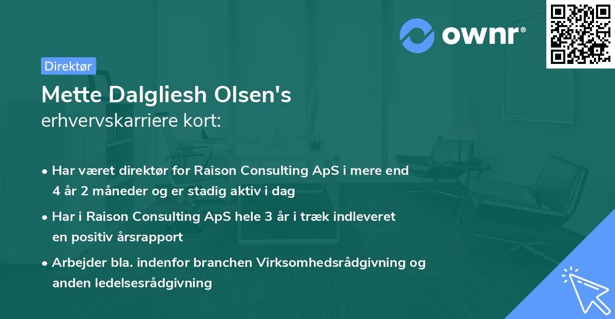 Mette Dalgliesh Olsen's erhvervskarriere kort