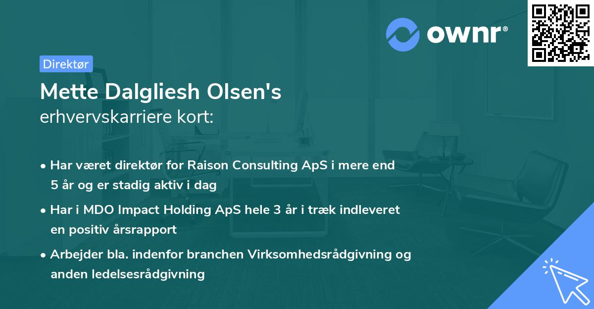 Mette Dalgliesh Olsen's erhvervskarriere kort