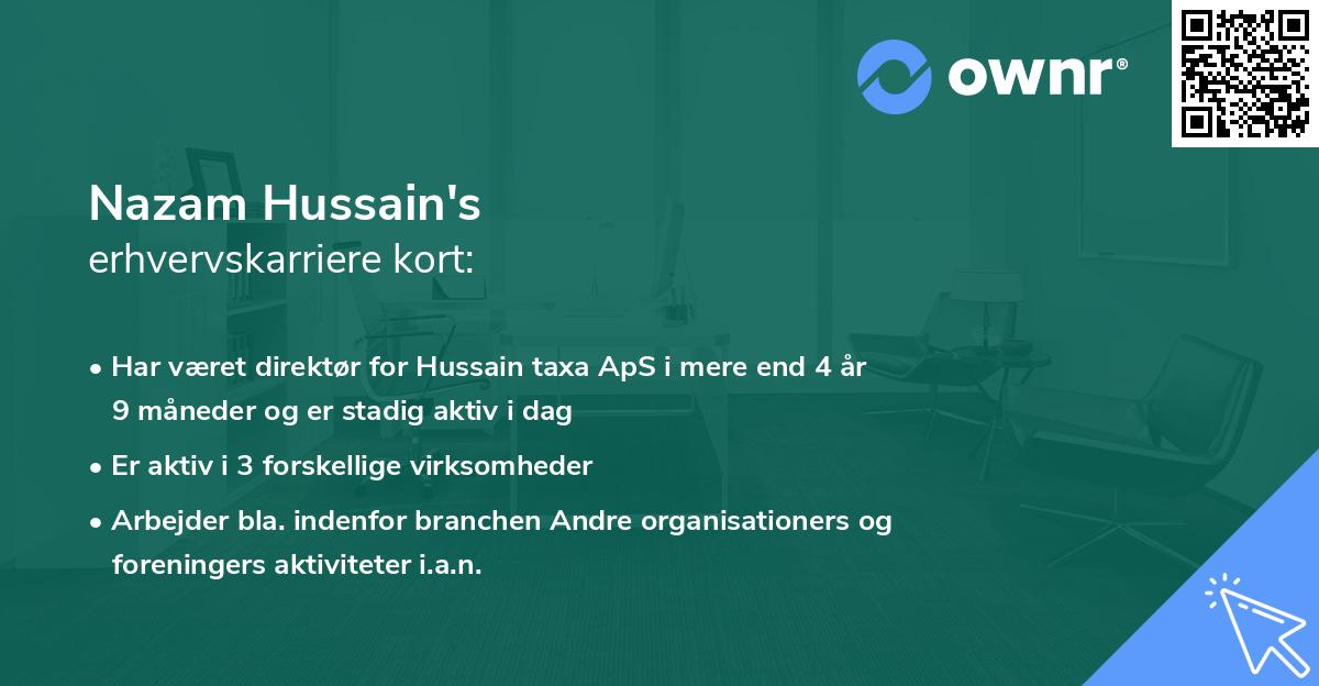 Nazam Hussain's erhvervskarriere kort