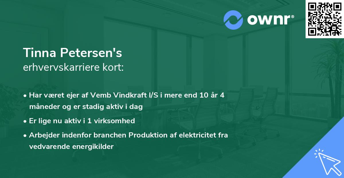 Tinna Petersen's erhvervskarriere kort