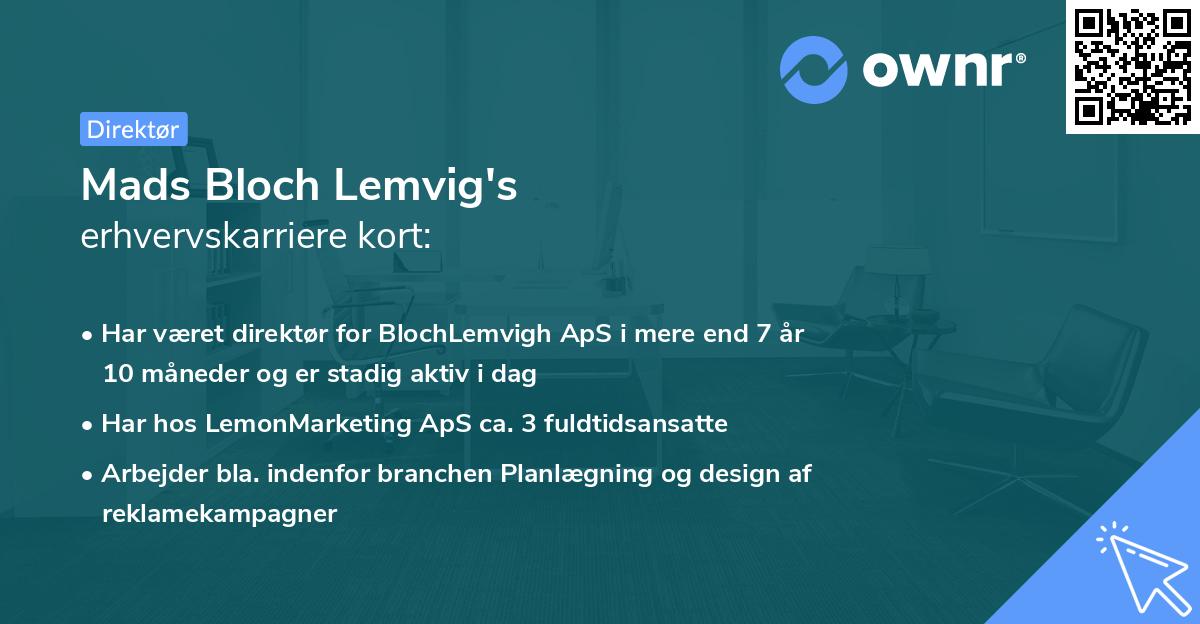 Mads Bloch Lemvig's erhvervskarriere kort