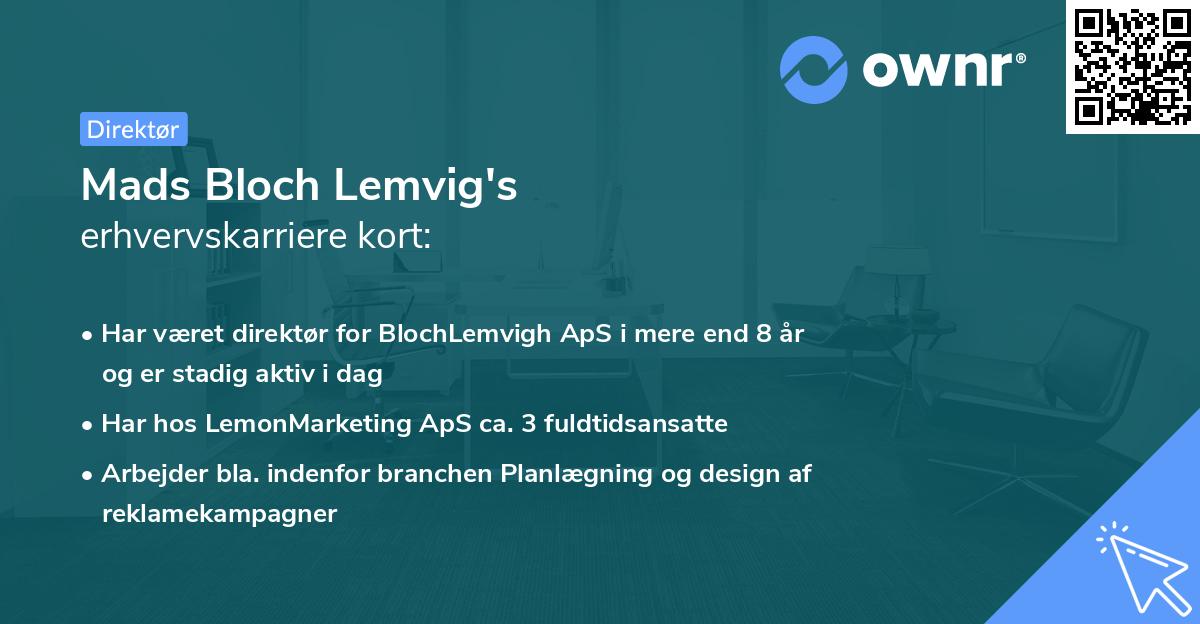 Mads Bloch Lemvig's erhvervskarriere kort