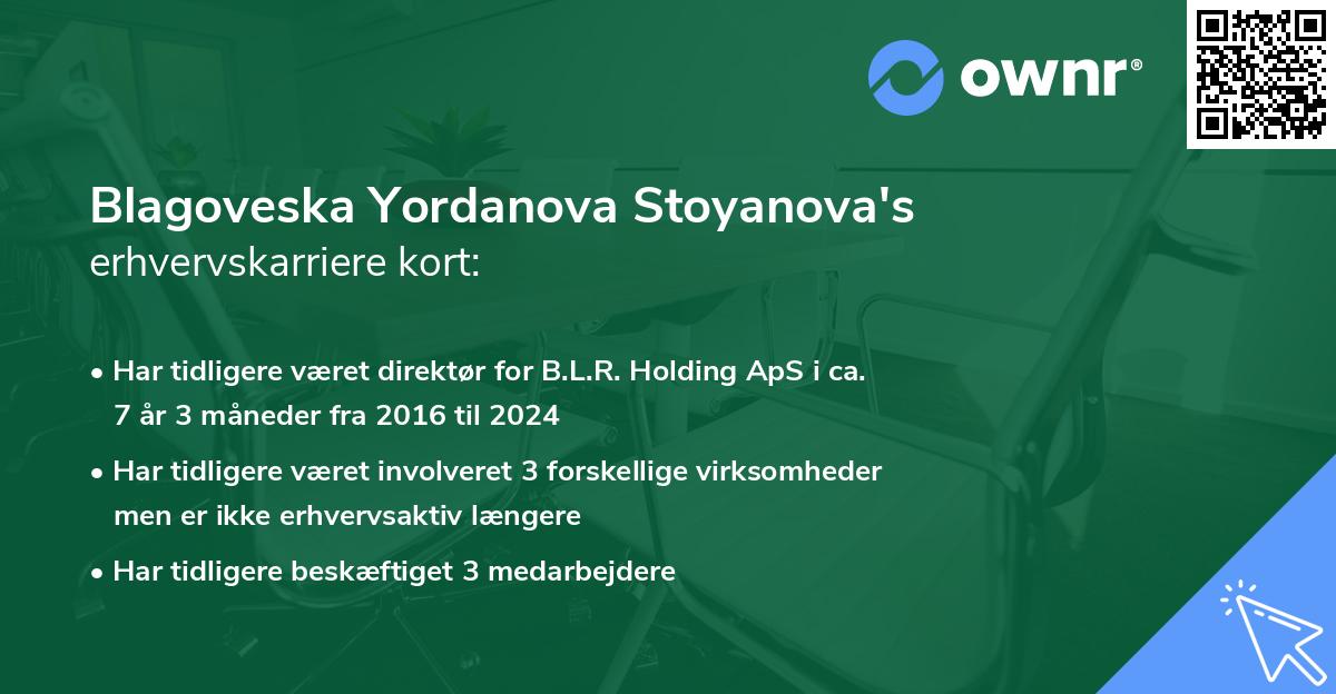 Blagoveska Yordanova Stoyanova's erhvervskarriere kort
