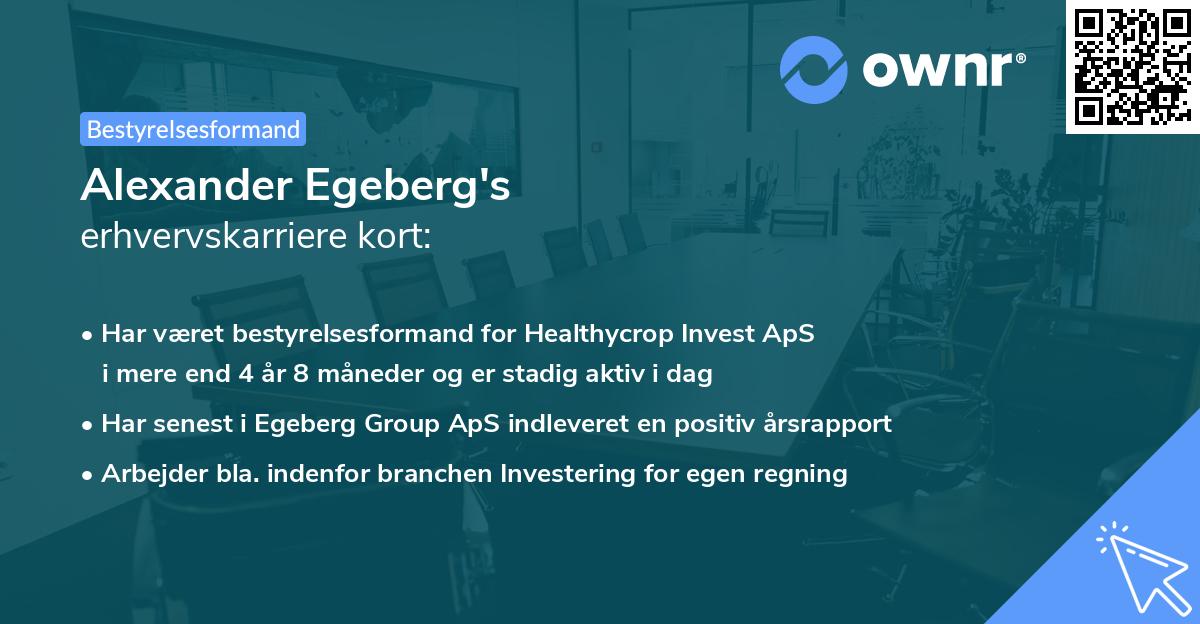 Alexander Egeberg's erhvervskarriere kort