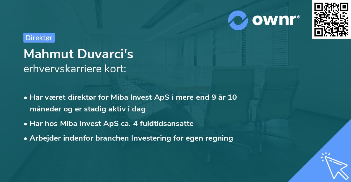 Mahmut Duvarci's erhvervskarriere kort