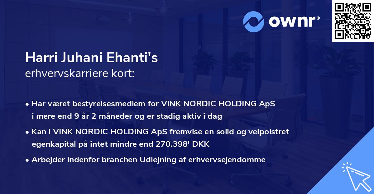 Harri Juhani Ehanti's erhvervskarriere kort