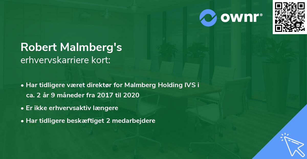 Robert Malmberg's erhvervskarriere kort
