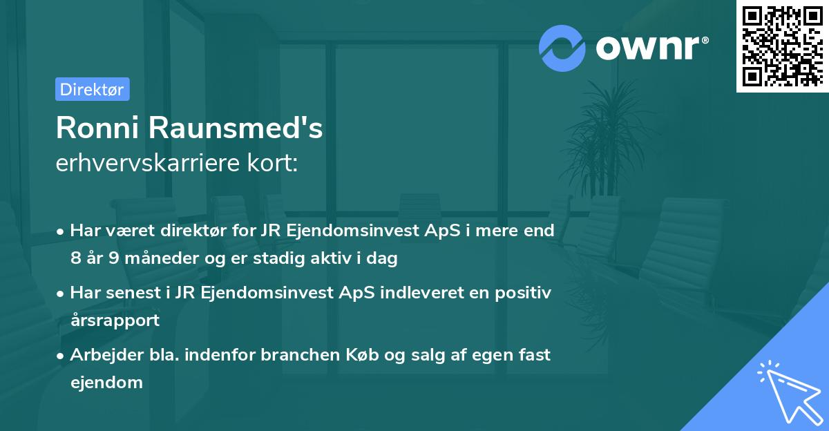 Ronni Raunsmed's erhvervskarriere kort