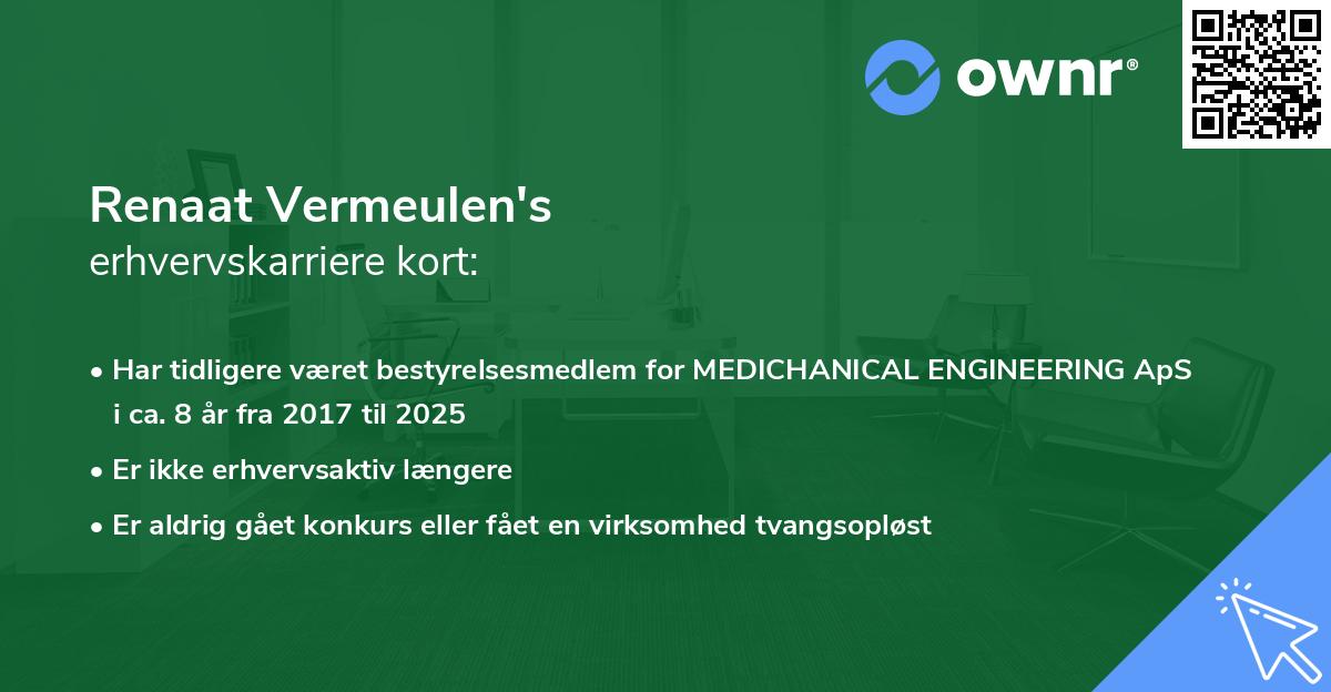 Renaat Vermeulen's erhvervskarriere kort