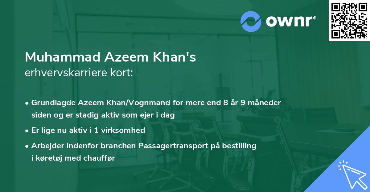 Muhammad Azeem Khan's erhvervskarriere kort