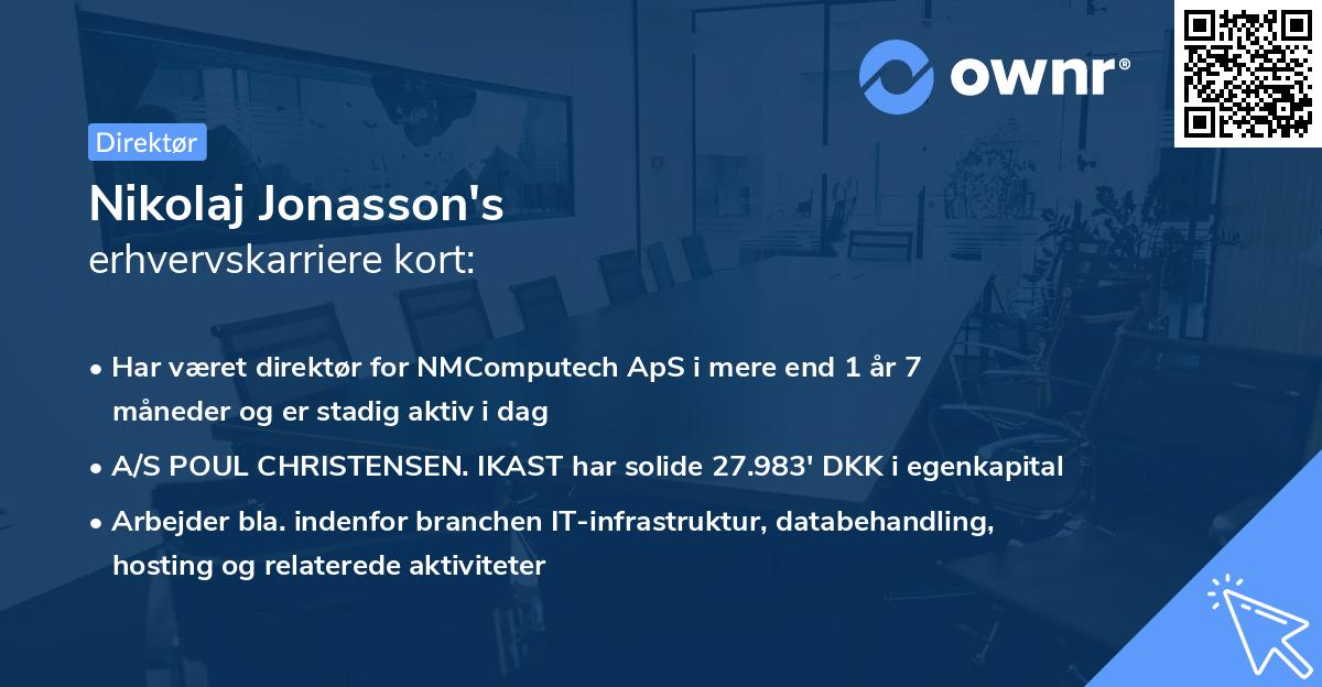 Nikolaj Jonasson's erhvervskarriere kort