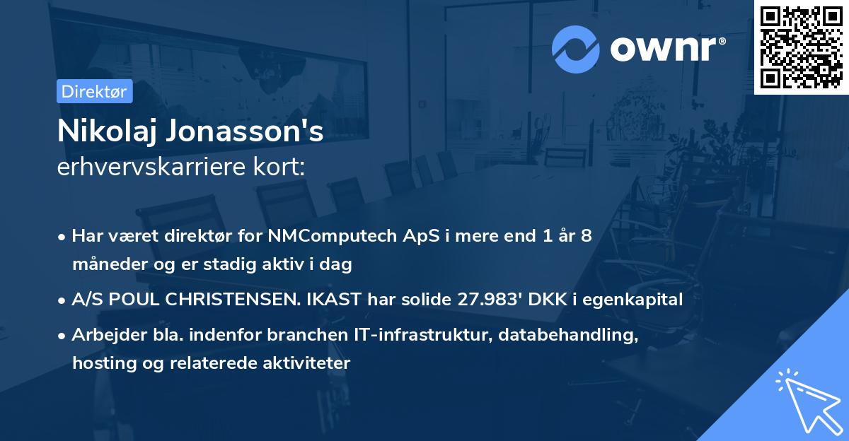 Nikolaj Jonasson's erhvervskarriere kort