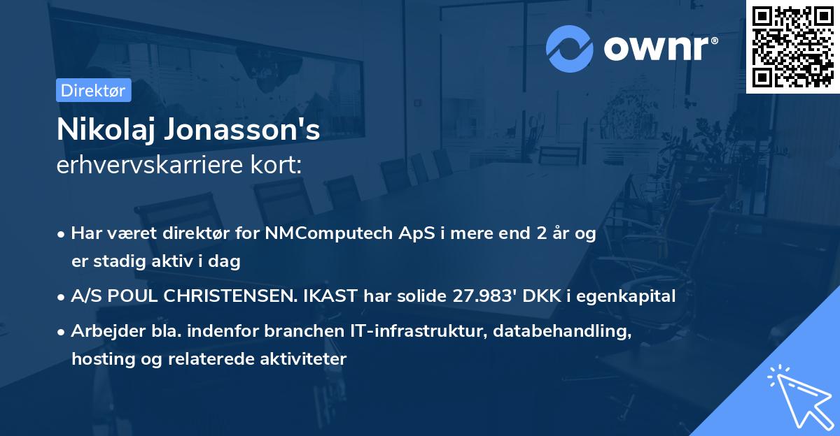 Nikolaj Jonasson's erhvervskarriere kort
