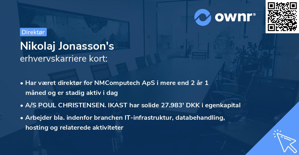 Nikolaj Jonasson's erhvervskarriere kort