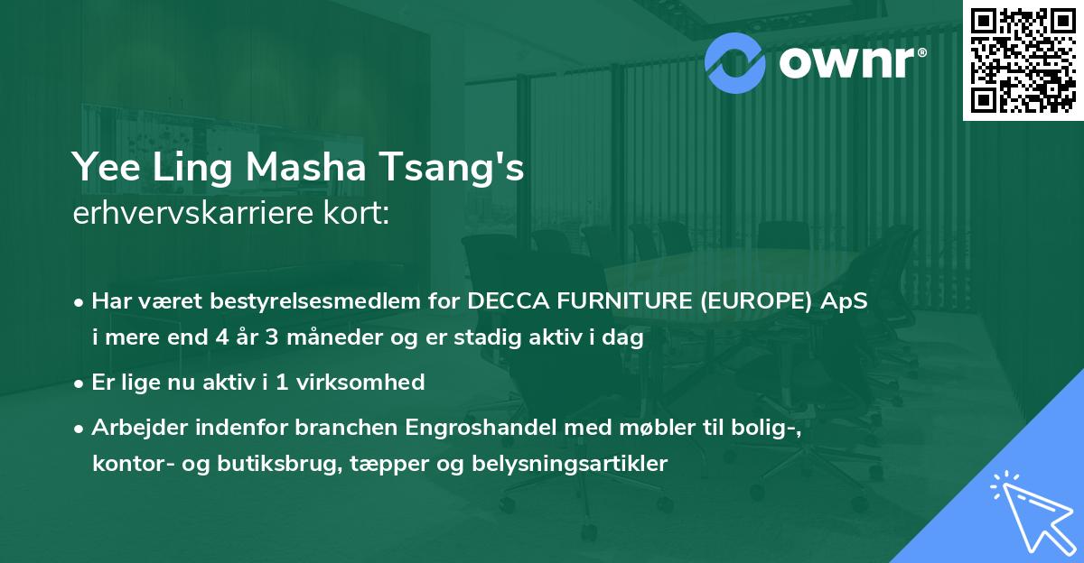 Yee Ling Masha Tsang's erhvervskarriere kort