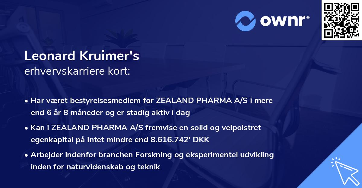 Leonard Kruimer's erhvervskarriere kort