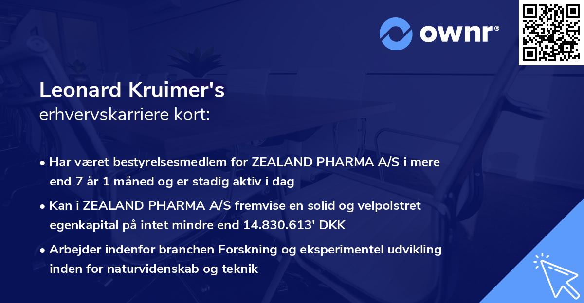 Leonard Kruimer's erhvervskarriere kort