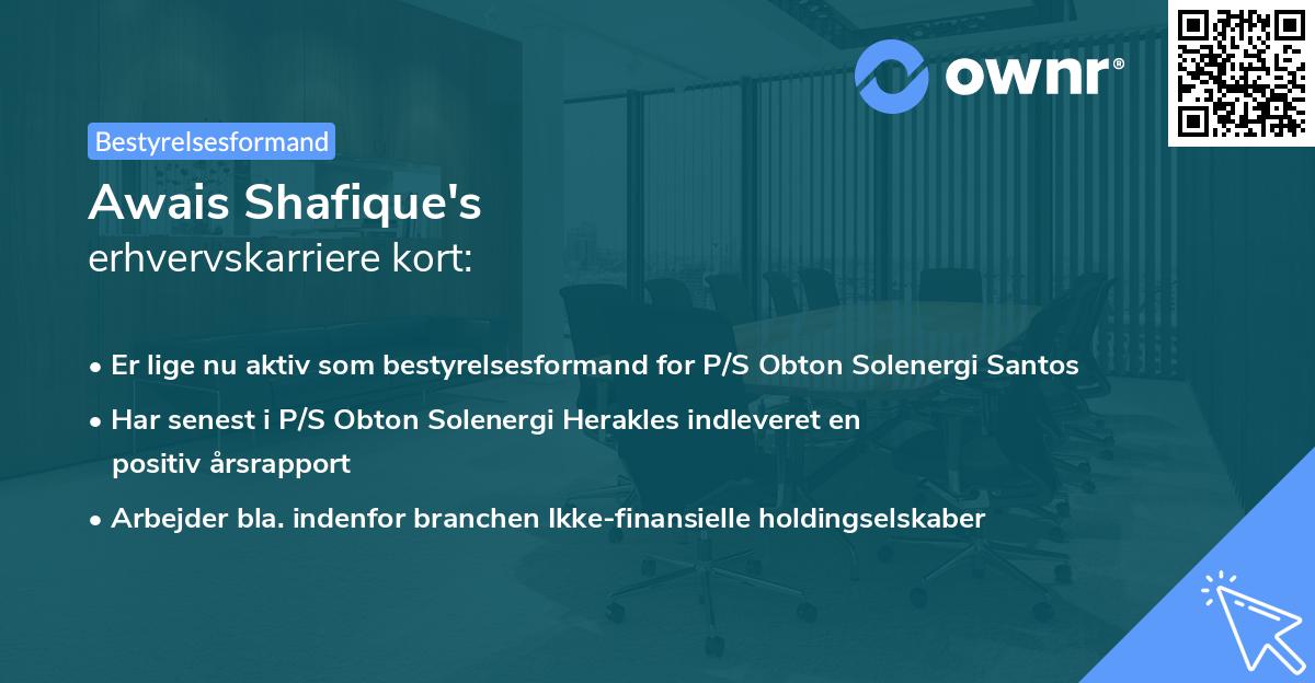 Awais Shafique's erhvervskarriere kort