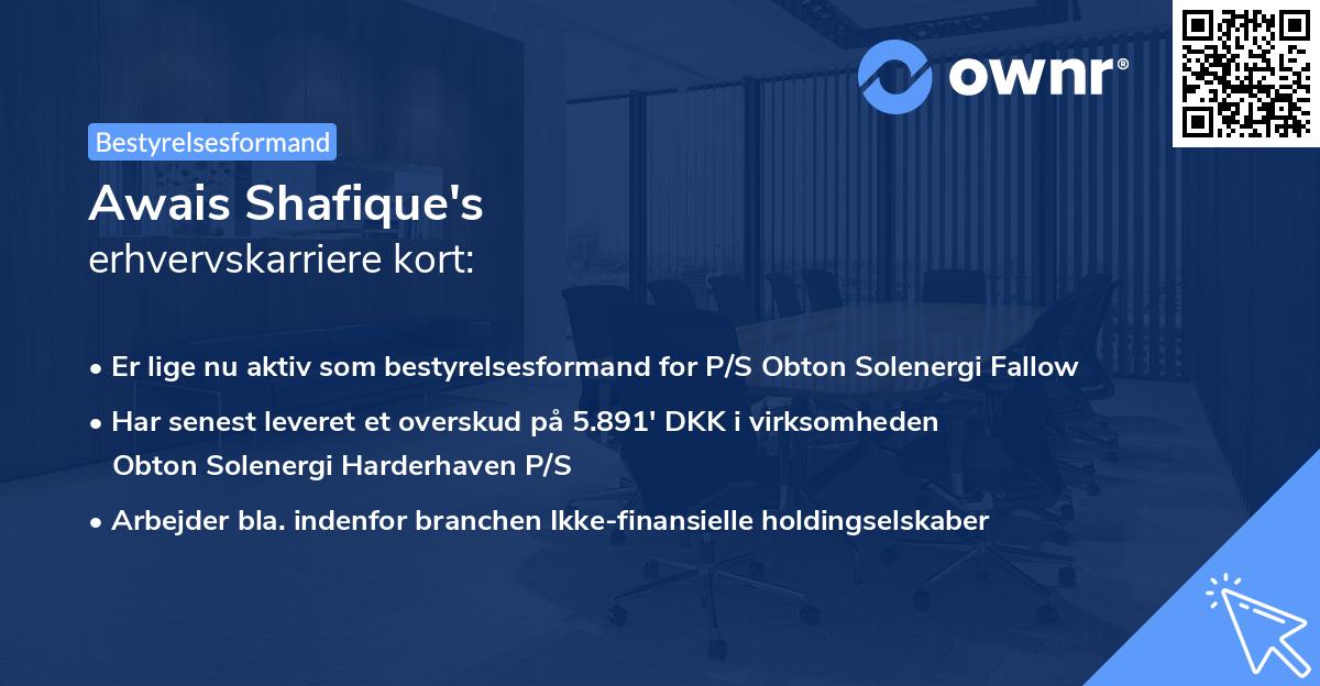 Awais Shafique's erhvervskarriere kort