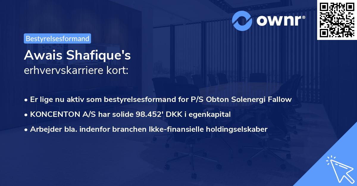 Awais Shafique's erhvervskarriere kort