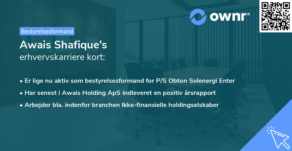Awais Shafique's erhvervskarriere kort