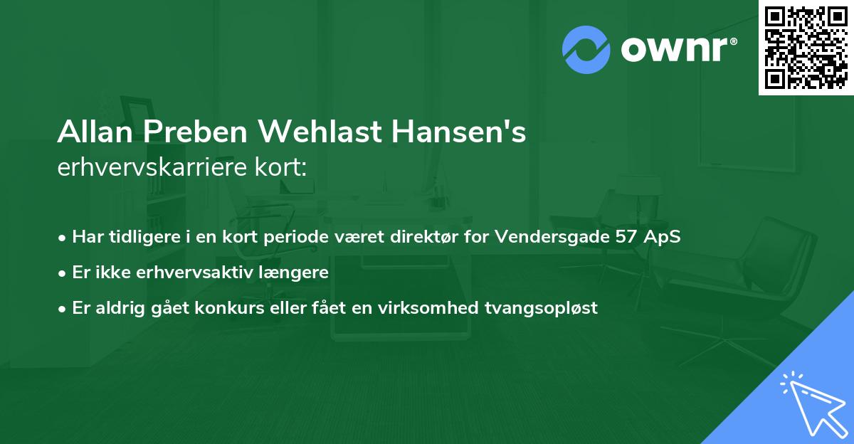 Allan Preben Wehlast Hansen's erhvervskarriere kort