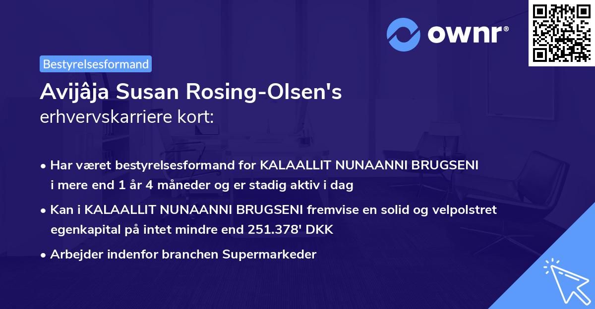 Avijâja Susan Rosing-Olsen's erhvervskarriere kort