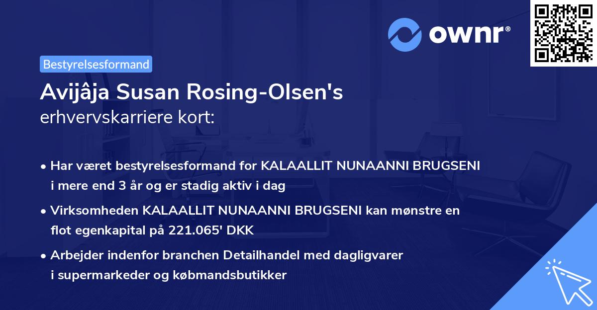 Avijâja Susan Rosing-Olsen's erhvervskarriere kort