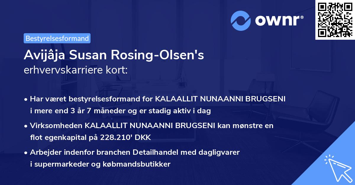 Avijâja Susan Rosing-Olsen's erhvervskarriere kort