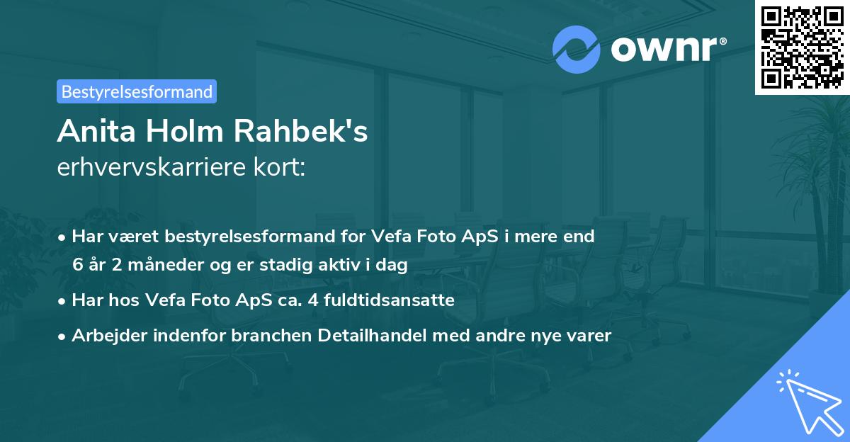 Anita Holm Rahbek's erhvervskarriere kort