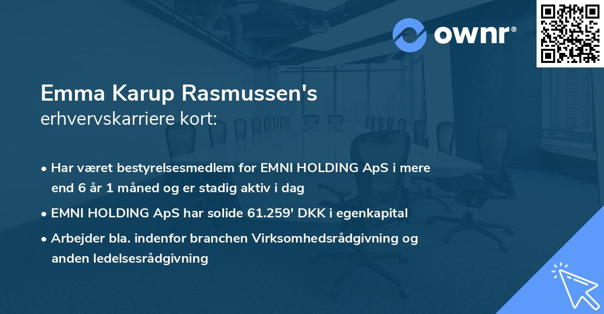 Emma Karup Rasmussen's erhvervskarriere kort