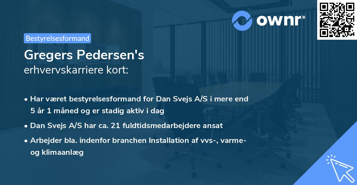 Gregers Pedersen's erhvervskarriere kort