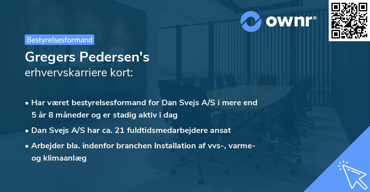Gregers Pedersen's erhvervskarriere kort