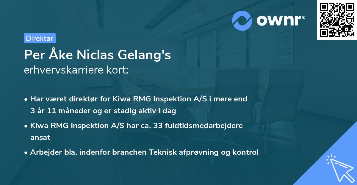 Per Åke Niclas Gelang's erhvervskarriere kort