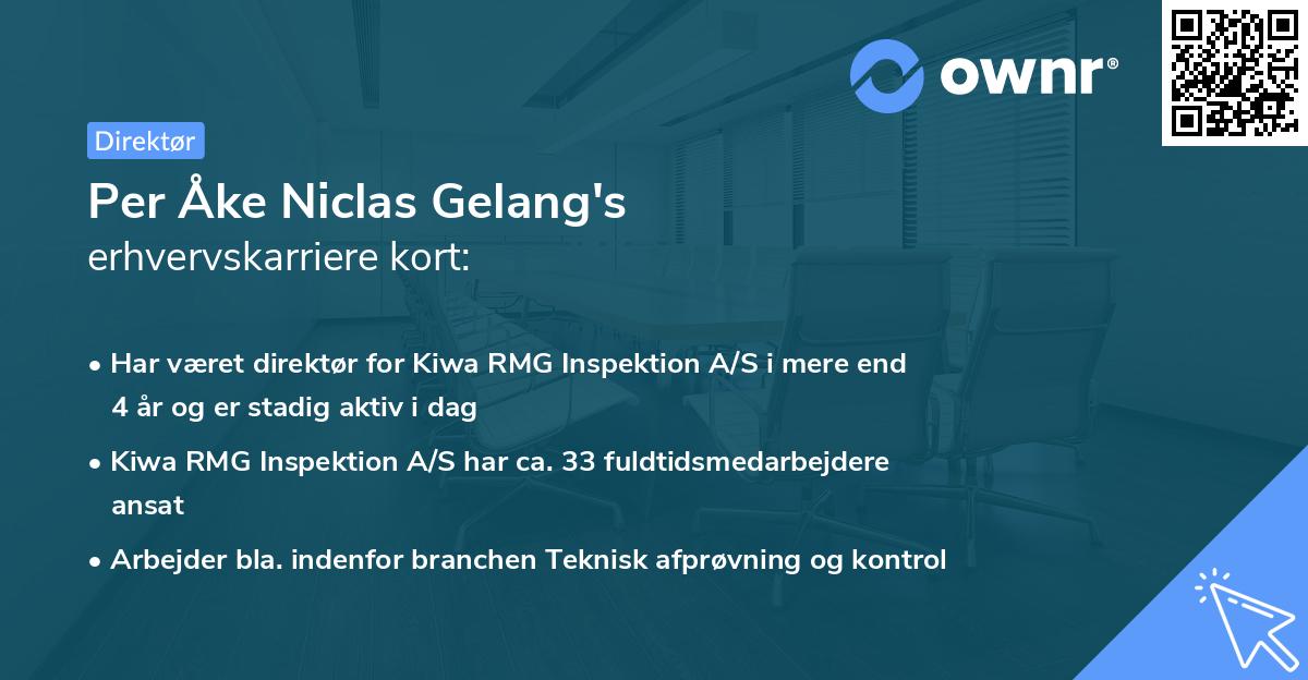 Per Åke Niclas Gelang's erhvervskarriere kort