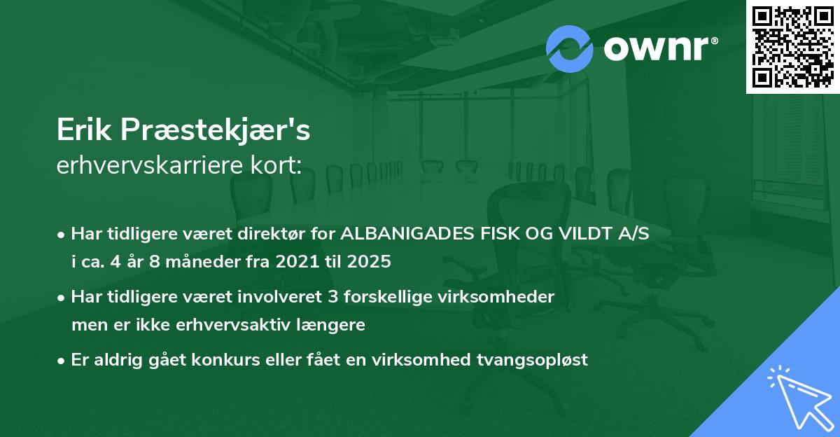 Erik Præstekjær's erhvervskarriere kort