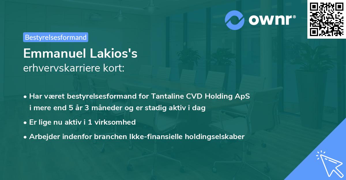 Emmanuel Lakios's erhvervskarriere kort