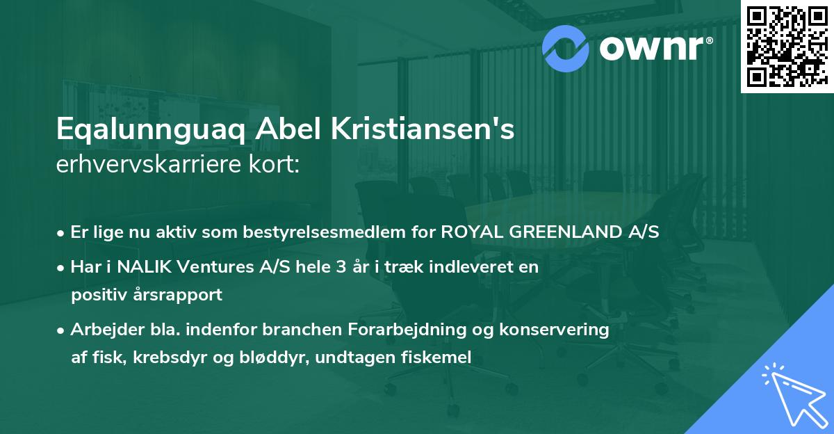Eqalunnguaq Abel Kristiansen's erhvervskarriere kort