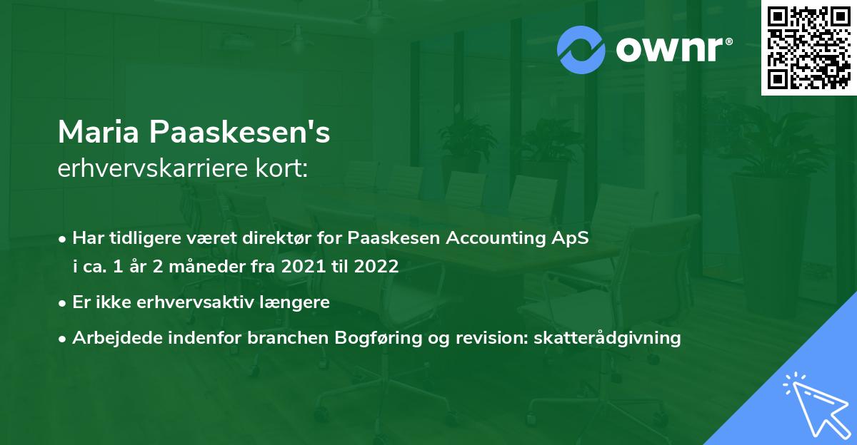 Maria Paaskesen's erhvervskarriere kort