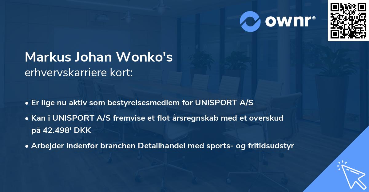 Markus Johan Wonko's erhvervskarriere kort