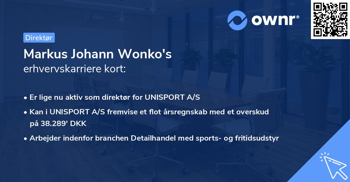 Markus Johann Wonko's erhvervskarriere kort
