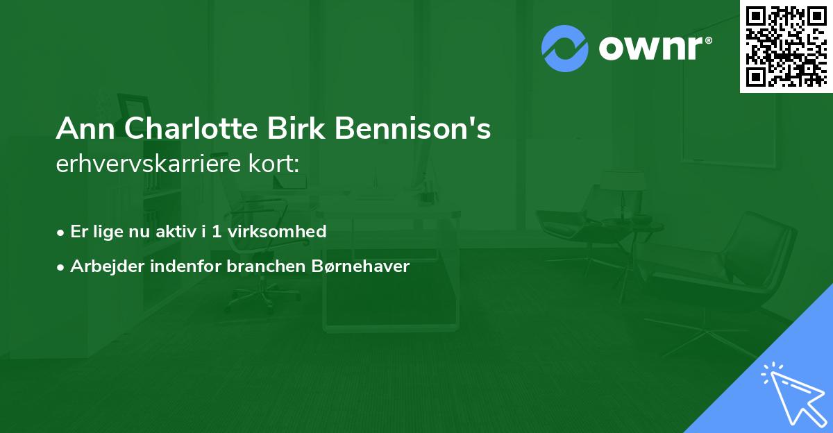 Ann Charlotte Birk Bennison's erhvervskarriere kort