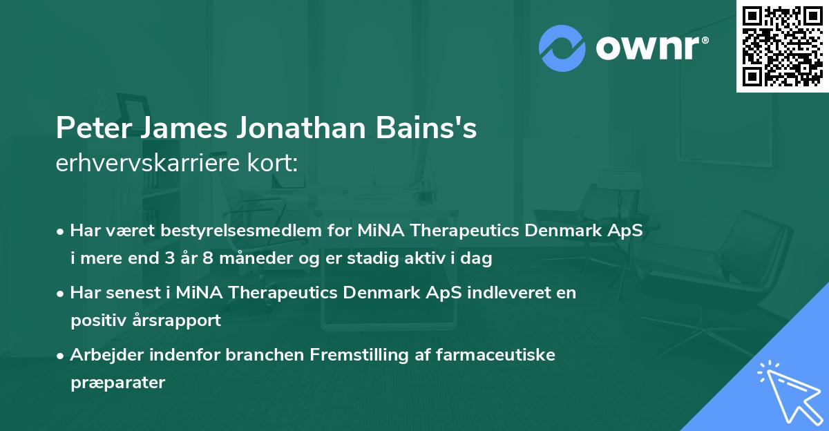 Peter James Jonathan Bains's erhvervskarriere kort