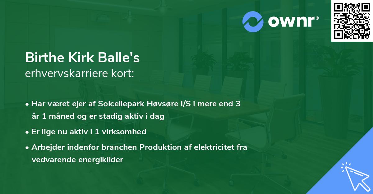 Birthe Kirk Balle's erhvervskarriere kort