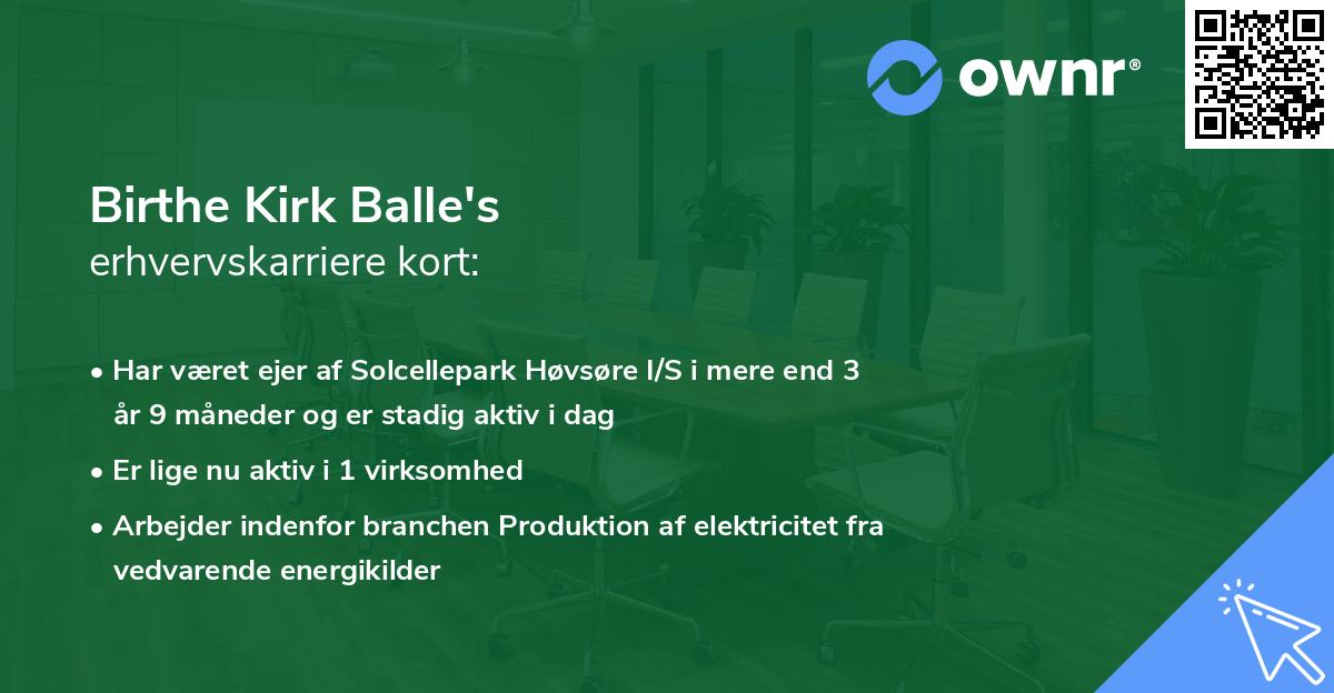 Birthe Kirk Balle's erhvervskarriere kort