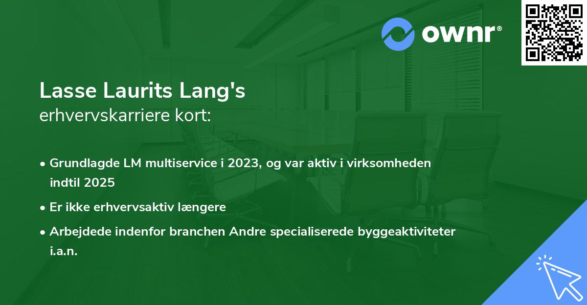 Lasse Laurits Lang's erhvervskarriere kort